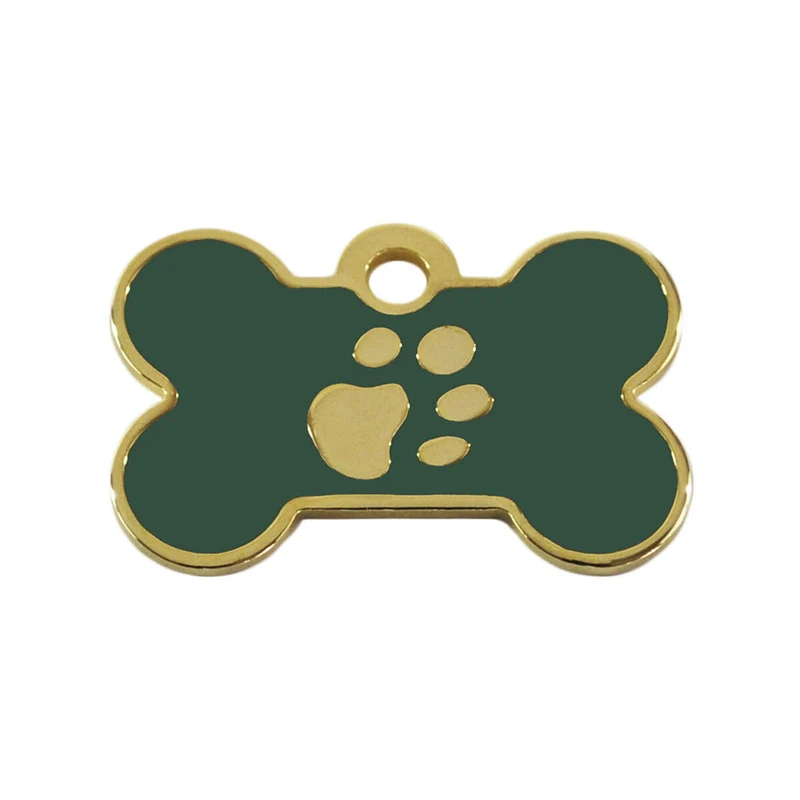 Plaque d'identification pour collier Imarc Vert Doré Os Aluminium