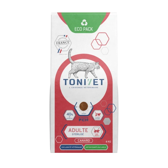 Tonivet adulte stérilisé au canard - croquettes chat