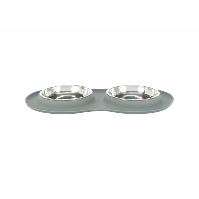 Mangeoire pour chiens Trixie Gris Acier inoxydable Ø 16 cm Double 2 × 0,3 L 47 × 3 × 26 CM