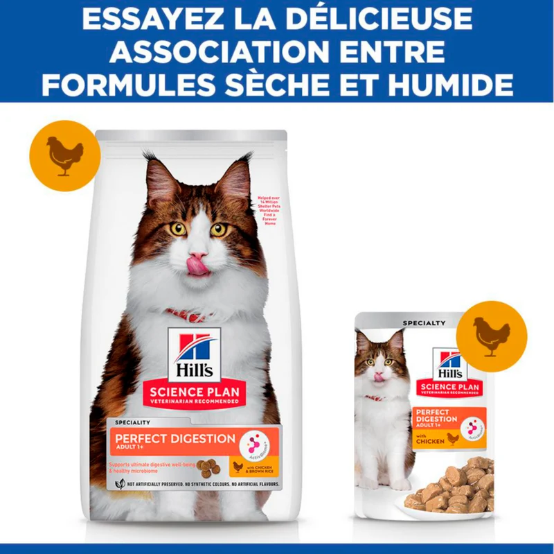 Hill's Science Plan Perfect Digestion Adult au poulet - croquettes chat