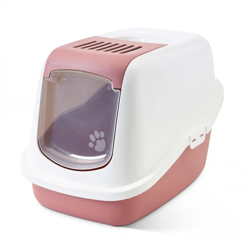 Maison de toilette Nestor Savic rose et blanche chat