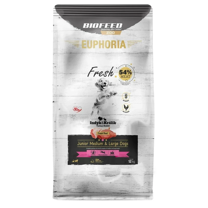 Nourriture Biofeed EUPHORIA Fresh Junior Medium & Large dogs Turkey with rabbit Dinde 12 kg Petit/Junior 12,7 KG