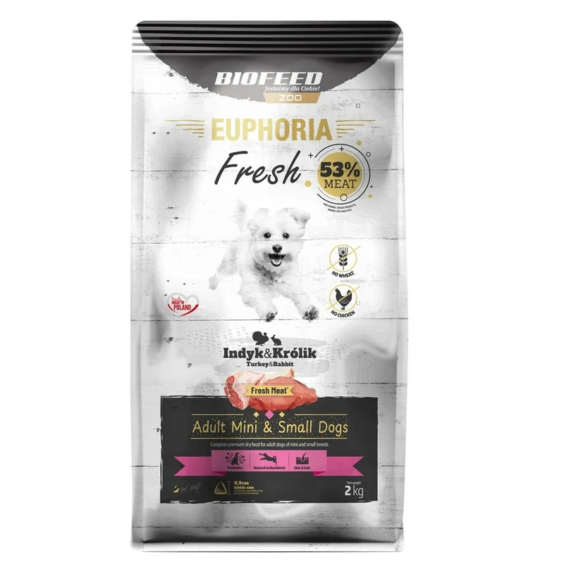 Nourriture Biofeed Euphoria Fresh Adult Mini & Small Turkey with rabbit Dinde 2 Kg Adulte 2,3 Kg