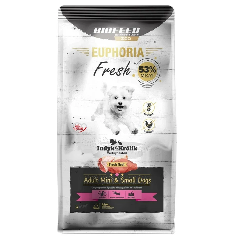 Nourriture Biofeed Euphoria Fresh Adult Mini & Small Turkey with rabbit Dinde 8 kg Adulte