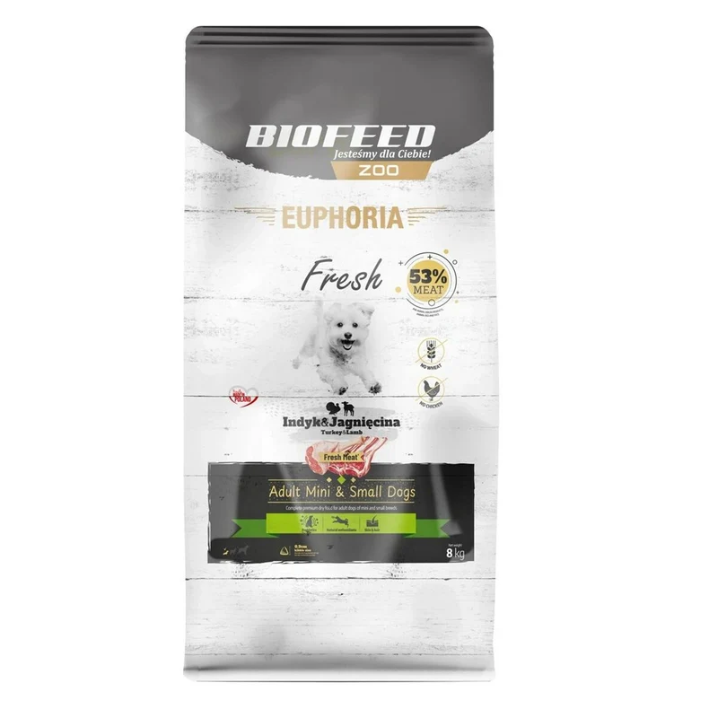 Nourriture Biofeed Euphoria Fresh Adult Mini & Small Turkey with lamb Dinde 8 kg Adulte