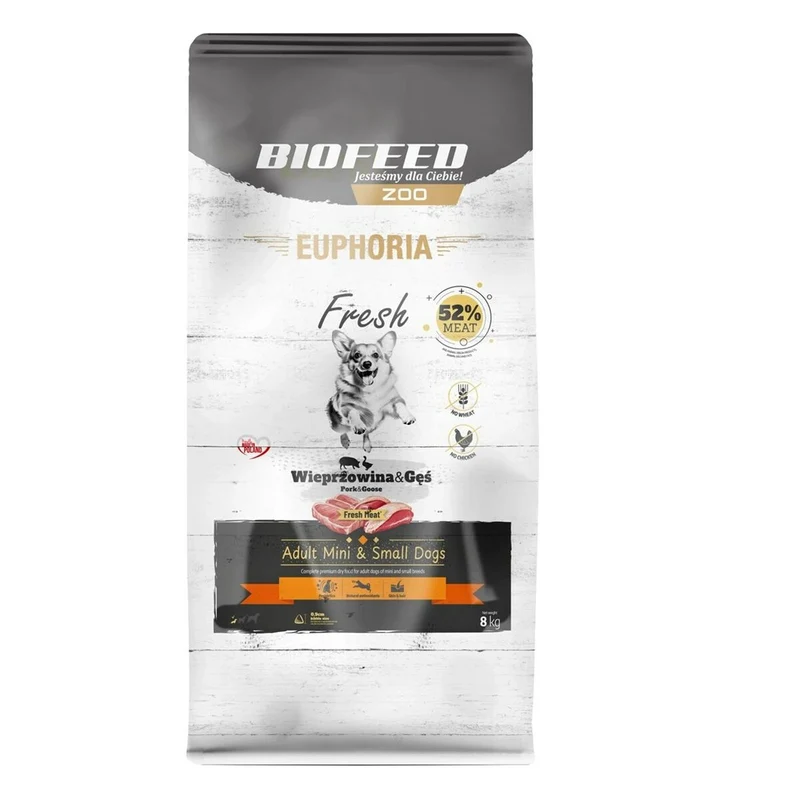 Nourriture Biofeed Euphoria Fresh Adult Mini & Small Pork with goose Cochon 8 kg Adulte