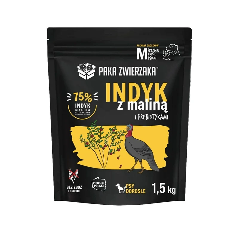 Nourriture Paka Zwierzaka Turkey with raspberry M Dinde 1,5 Kg
