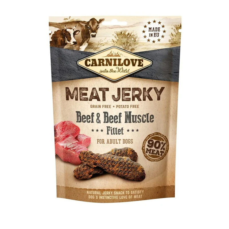 Nourriture Carnilove Meat Jerky Beef & Beef muscle fillet Adulte Dinde Veau 100 g