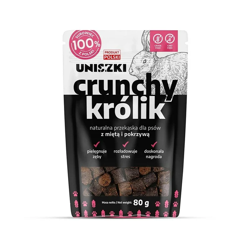 Snack pour chiens Uniszki Crunchy Conejo con Menta y Ortiga Lapin 80 g