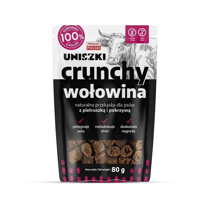 Snack pour chiens Uniszki Crunchy Ternera con Perejil y Ortiga Viande de bœuf 80 g