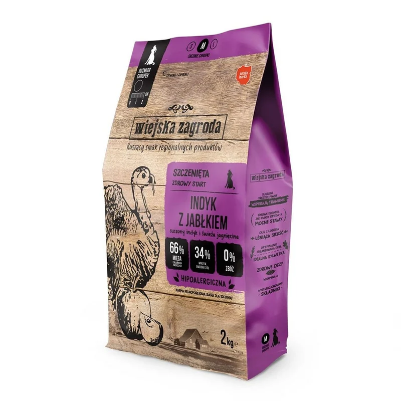 Nourriture WIEJSKA ZAGRODA Turkey with apple M Puppy Dinde 9 kg