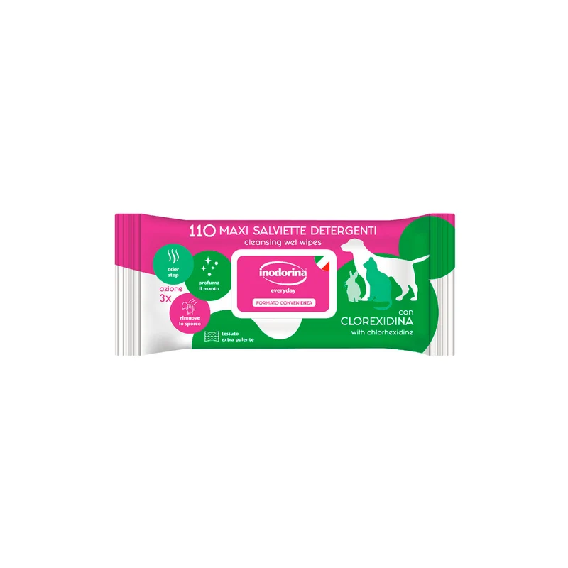 Lingettes humides pour animaux domestiques Inodorina Refresh 110 Unités