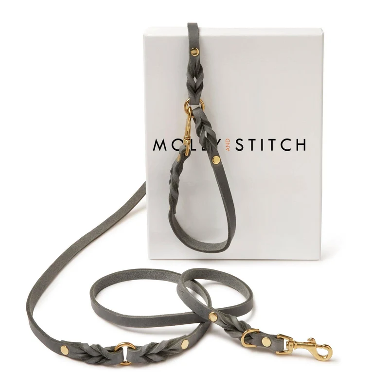 Sellerie Teckel Laisse Cuir Butter Gris X3 (ajustable)