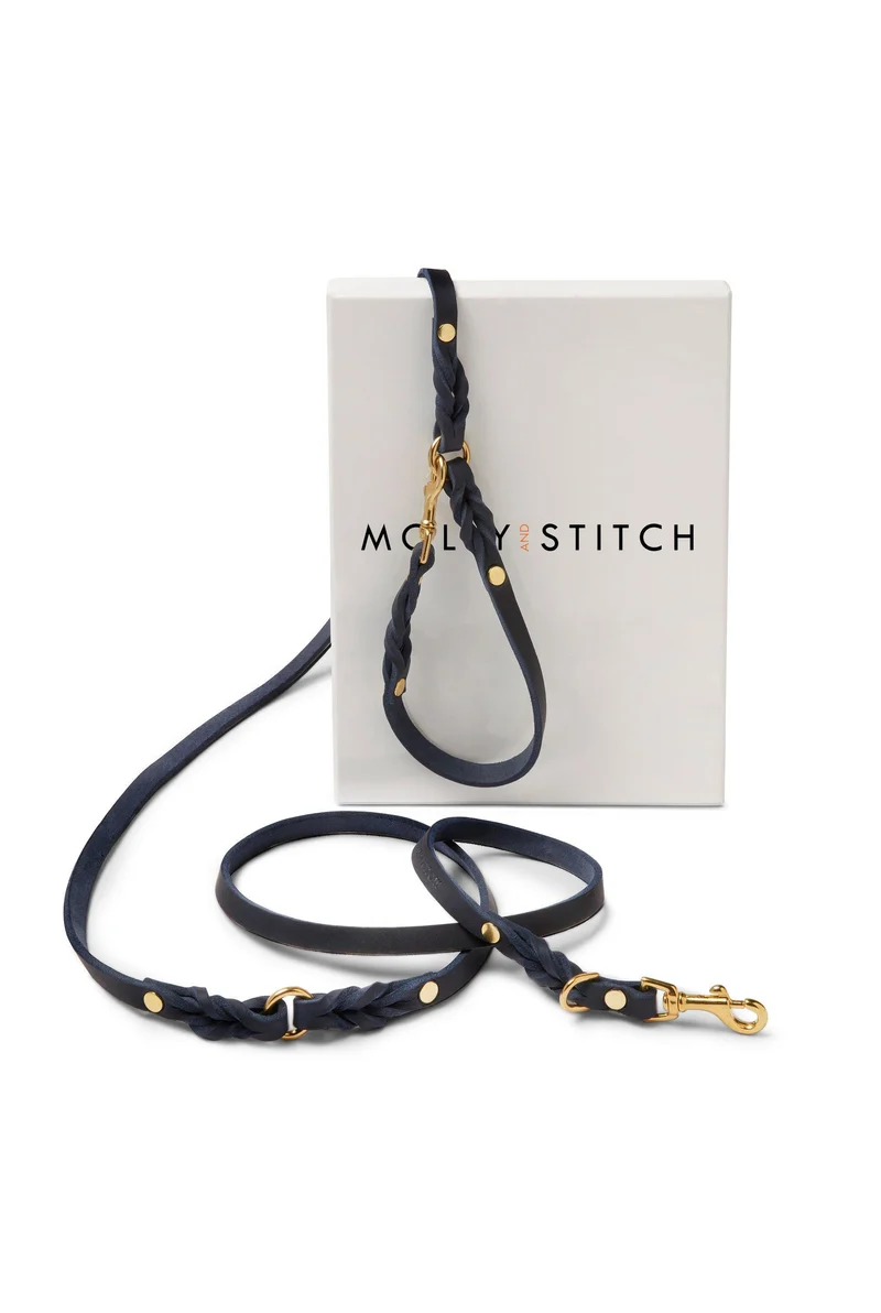 Sellerie Teckel Laisse Cuir Butter Bleu X3 (ajustable)